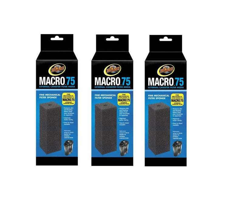 [Australia] - Zoo Med 3 Pack of Macro 75 Fine Mechanical Filter Sponges for External Canister Filters 