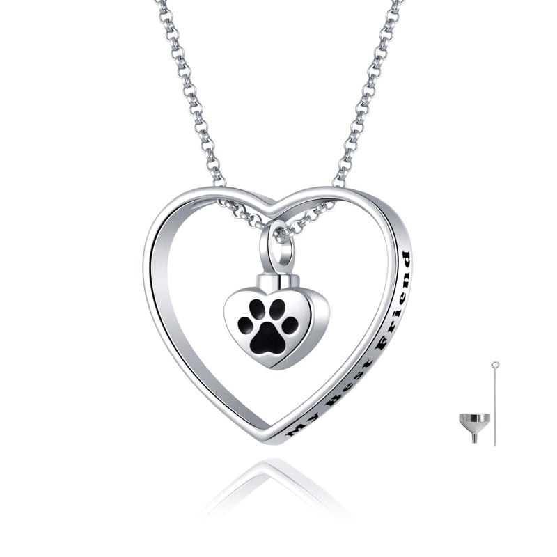 [Australia] - JXJL Heart Cremation Urn Necklace for Pet/Dog/Cat Ashes Keepsake Memorial Jewelry Paw Print Urn Pendant Necklace 