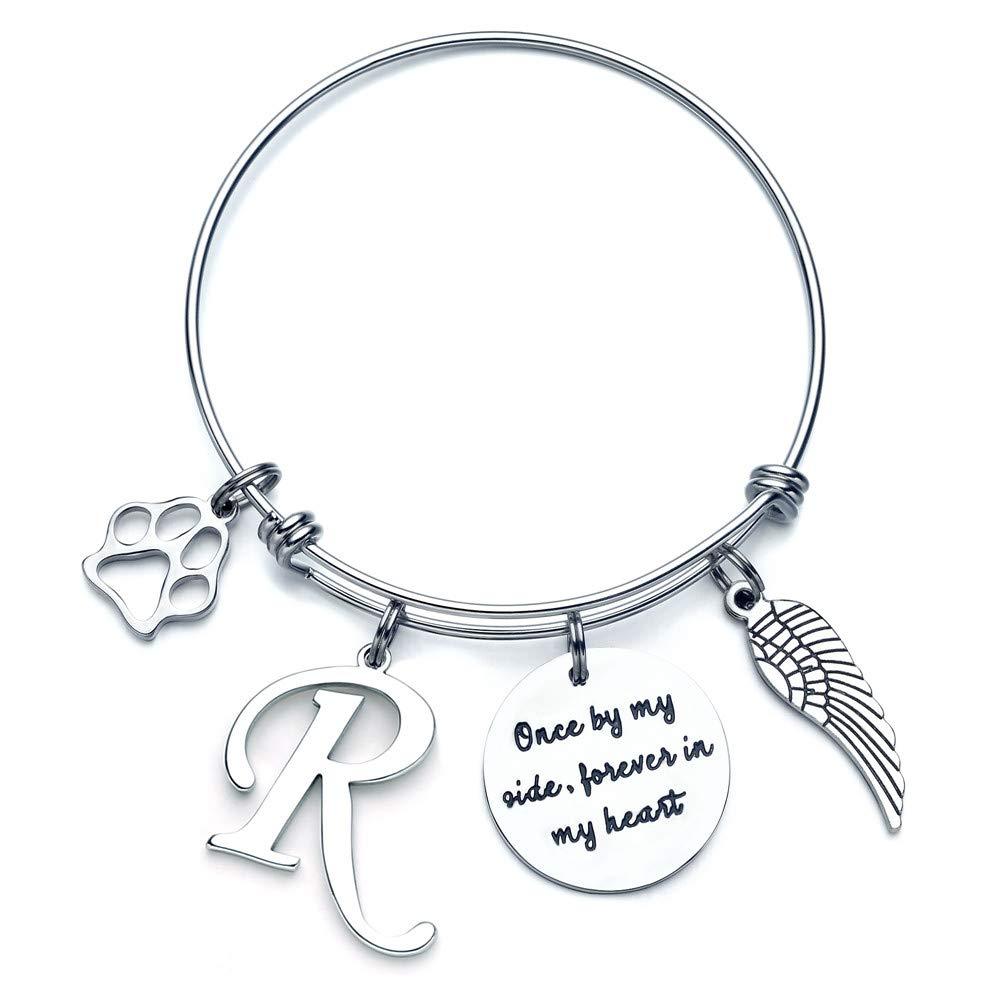 [Australia] - Loss of Pet Memorial Gifts Bracelet - Initial Charm Bracelet Once by My Side Forever in My Heart Jewelry Sympathy Condolences Gift for Pet Owner R 