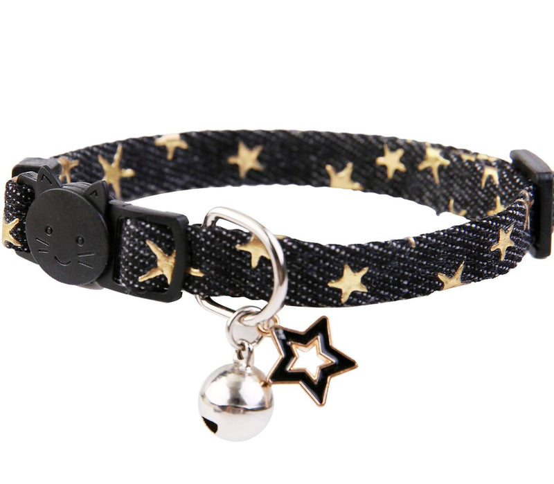 [Australia] - Star Charm Studded Cat Collar Breakaway with Bell,Black Puppy Collars for Small Dogs 