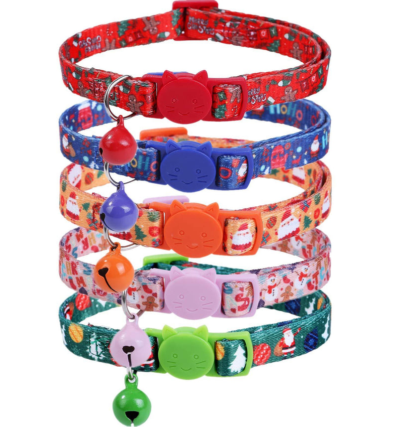 [Australia] - BoomBone Christmas Cat Collar Breakaway with Bell,Pack of 5 Safe Puppy Collars 