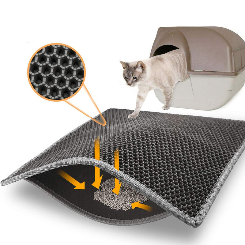 [Australia] - Topcovos Covos Cat Litter Mat, Double Layer Honeycomb Waterproof Urineproof Size24 x18 Inch Washable Litter Trapping Mat for Litter Boxes Easy Clean Phthalate-Free EVA Kitty Litter Mat Grey 