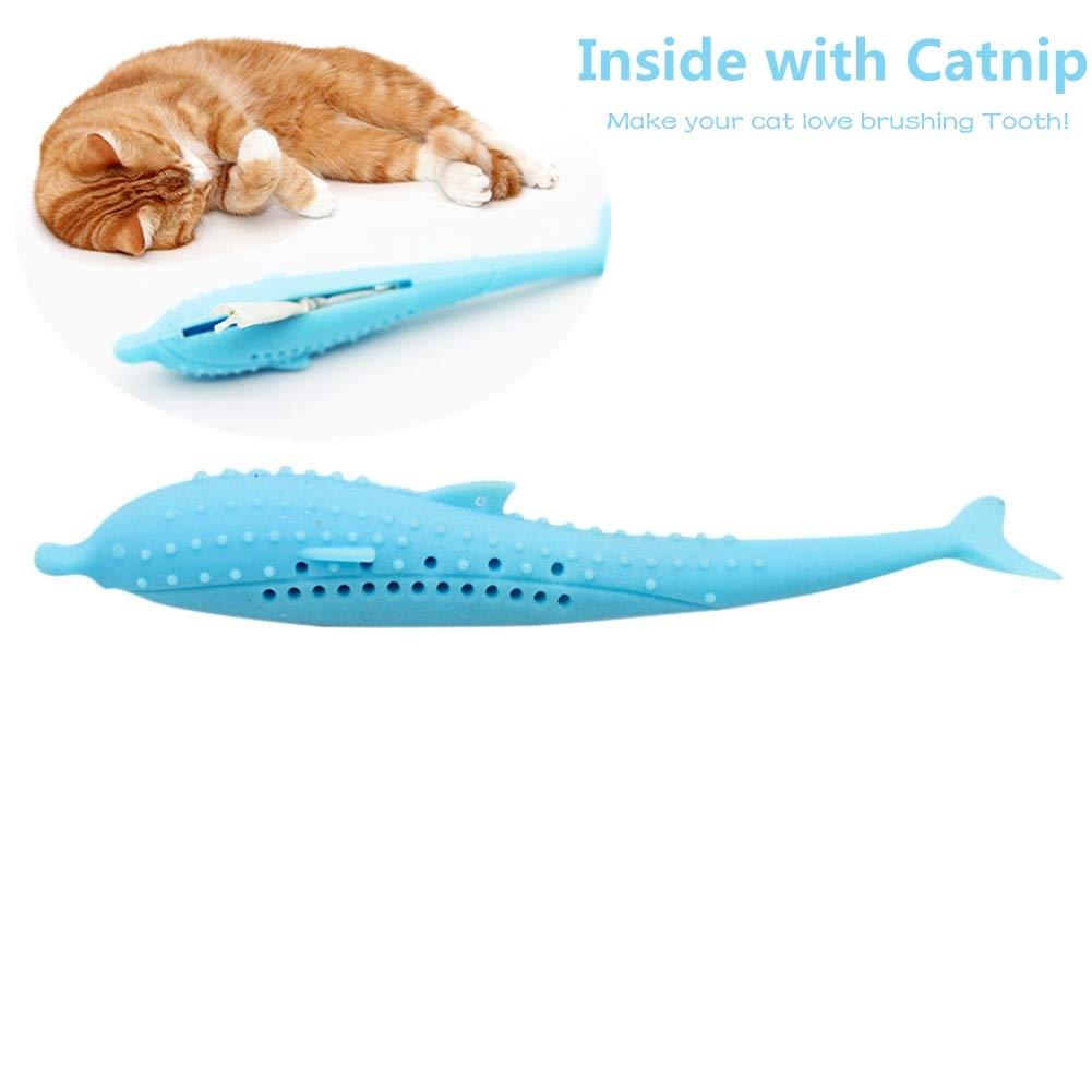 [Australia] - Bokze Cat Toothbrush Stuffed with Catnip, Soft Silicone Chew Stick Tooth Cleaning Toy, Make Your Cats Love Toothbrushing! Blue 