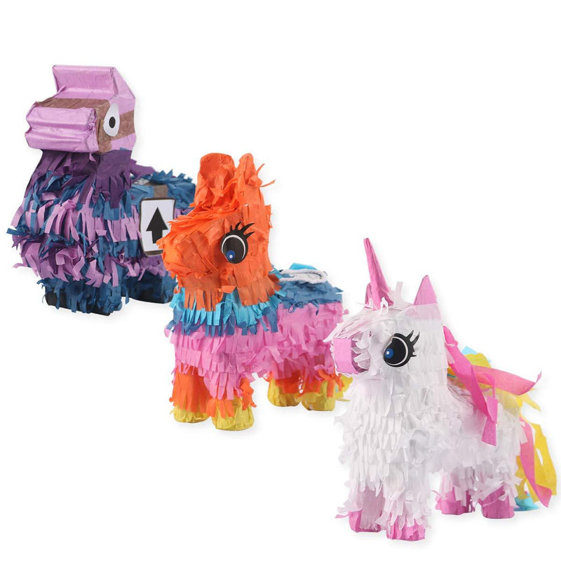 3 Pack Mexican Mini Pinatas - Unique Unicorn Pinatas Donkey Camel Pinatas (6.6 x 2.7 x 7.8inch) with Hanging Loop for Mexican Themed Party, Fiestas, Cute Prop, Cinco de Mayo Decorations - PawsPlanet Australia