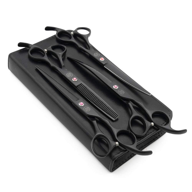Moontay Professional 7.0/8.0 inches Dog Grooming Scissors Set, 4-Pieces Straight, Upward Curved, Downward Curved, Thinning/Blending Shears for Dog, Cat and Pets, JP Stainless Steel 7 Inch (Pack of 4) Black - PawsPlanet Australia