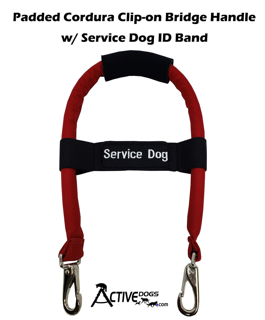 [Australia] - Activedogs Padded Cordura 12" Clip-on Bridge Auxiliary Handle w/Neoprene Grip + Elastic Adjustable Service Dog ID Patch Band 12" Red 