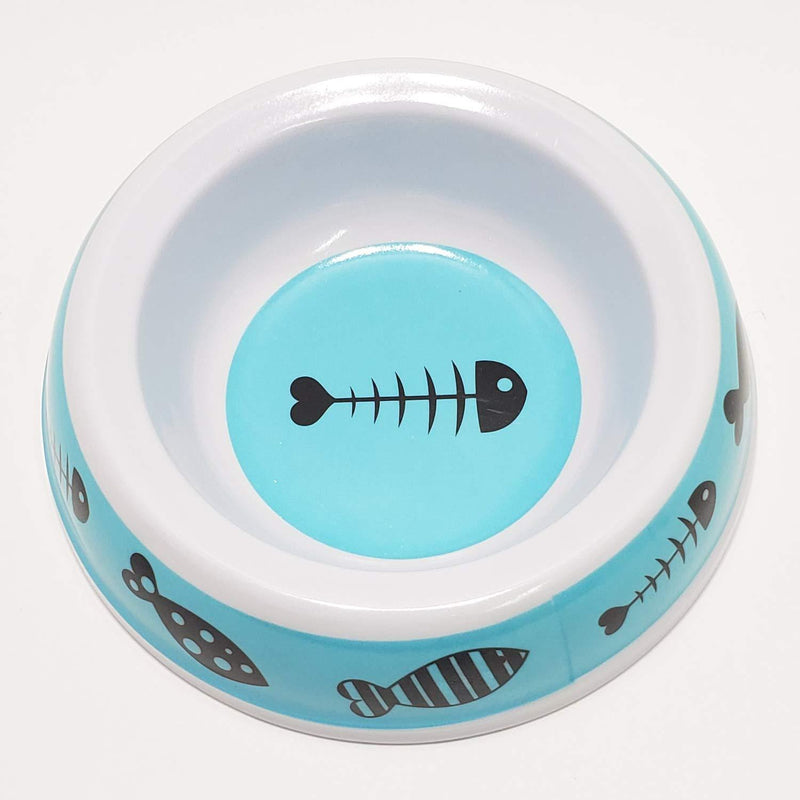 [Australia] - Bow Wow Pals Cat Food Bowl 4 Ounce with Fish and Fish Bone Design Blue White and Black 