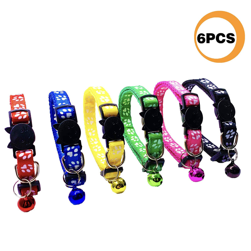 [Australia] - PACCOMFET 6 Pcs Breakaway Cat Collar Adjustable Colorful Nylon Safety Pet Collars with Bells 