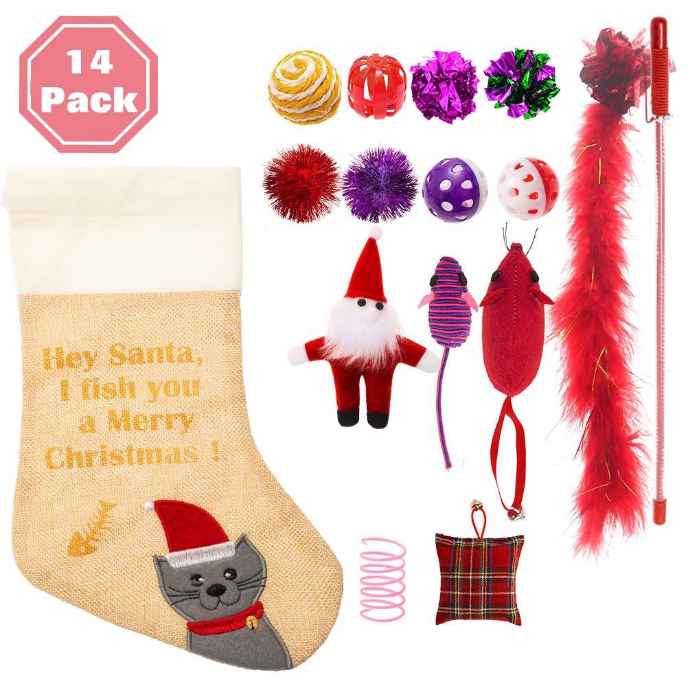 [Australia] - PAWCHIE Christmas Cat Stocking Toys 14 Pcs Cat Toys Set for Kitten Variety Pack 