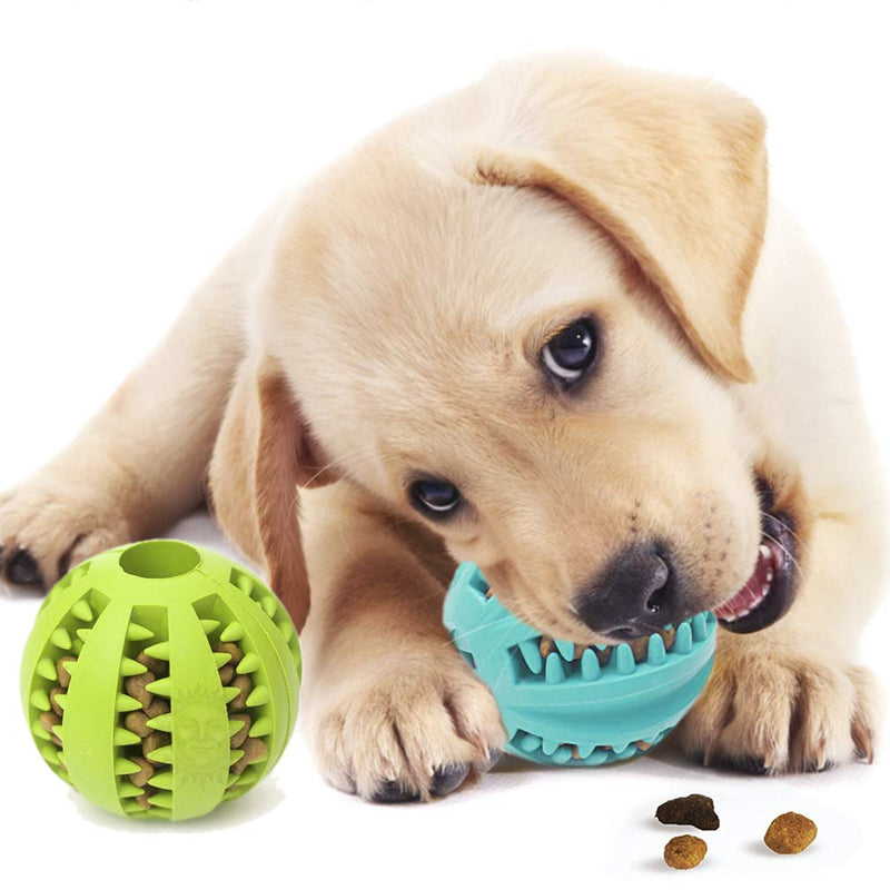[Australia] - SunGrow Dental Chew Treat Ball for Dogs & Cats, Interactive Pet Training Toy, Durable, Tooth Cleaning Toy, Boredom Buster, Physical & Mental Stimulation, Promotes Active Play Green & Blue 2-Pack 