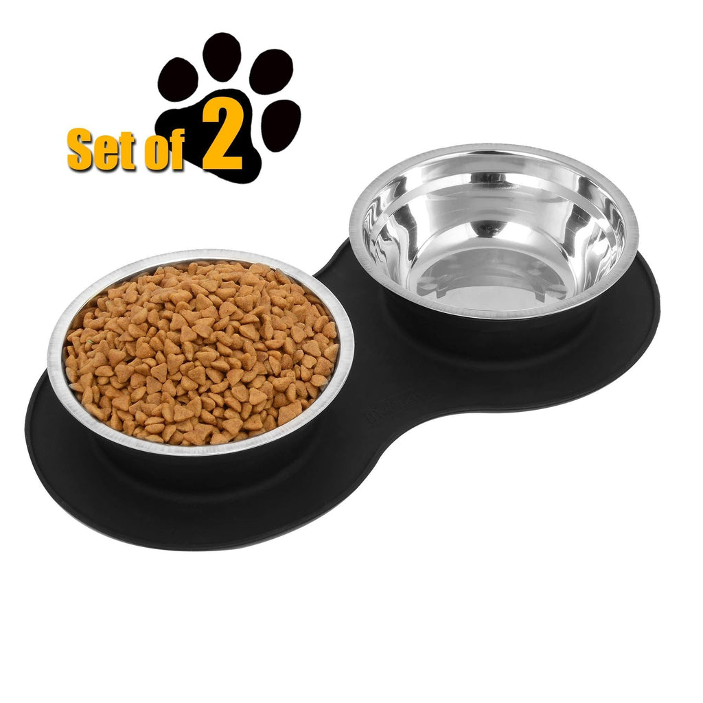 [Australia] - MyAvenue-Dog Food Bowl & Cat Bowls, Stainless Steel Dog Bowls for Medium Dogs with Non Slip Pet Bowl Silicone Mat - Pet Food Mat, No Spill Dog Water Bowl for All Pets 