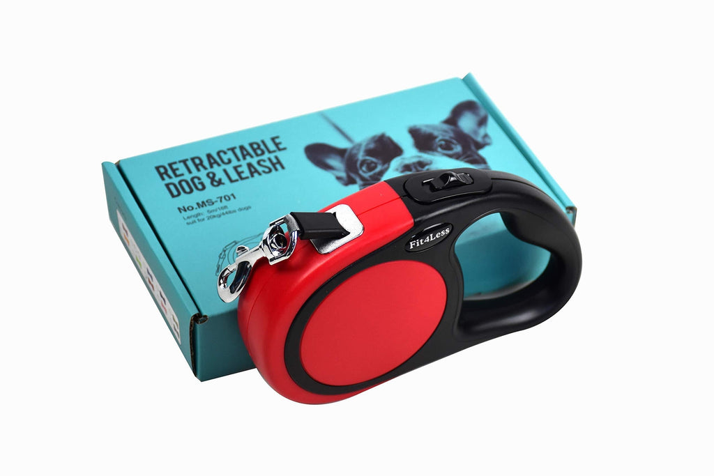 [Australia] - Fit4Less Retractable Dog Leash 16 ft Length Ideal for Small and mid Size up to 44lbs, with one Button Break and Lock. (Red) 