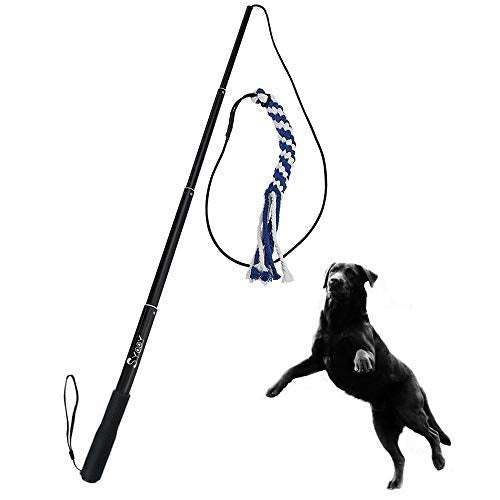 SYOOY Dog Extendable Teaser Wand Pet Teasing Flirt Pole Interactive Toy with 1 Cotton Chewing Rope for Training Exercising Pulling Dog Exercise Equipment - PawsPlanet Australia