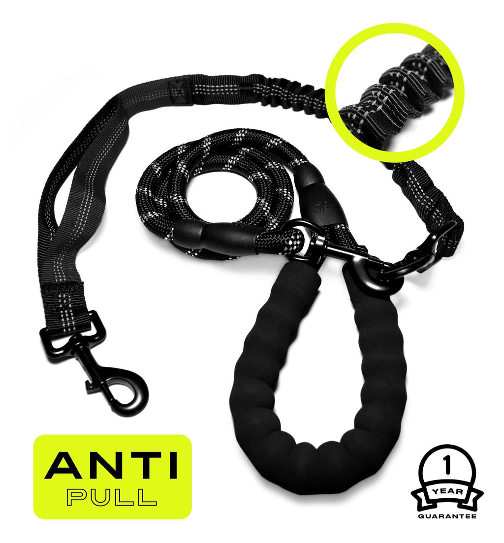 [Australia] - Bongomongo Dog Leash Heavy Duty Rope Leash for Large and Medium Dogs with Anti-Pull Bungee for Shock Absorption - with Reflective Stitches for Training, Walking, Jogging and Running Your Pet 