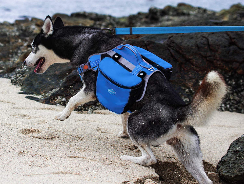 [Australia] - ThinkPet Outdoor Dog Backpack Reflective Saddle Bag - Dog Pack Double Bag for Hound Travel Rucksack for Medium Large Dogs S Light Blue Pack 