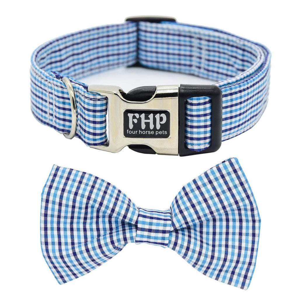 [Australia] - Fourhorse Cute Soft Dog with Bowtie, Detachable Adjustable Bow Tie Collar Pet Gift XS Blue Grid 