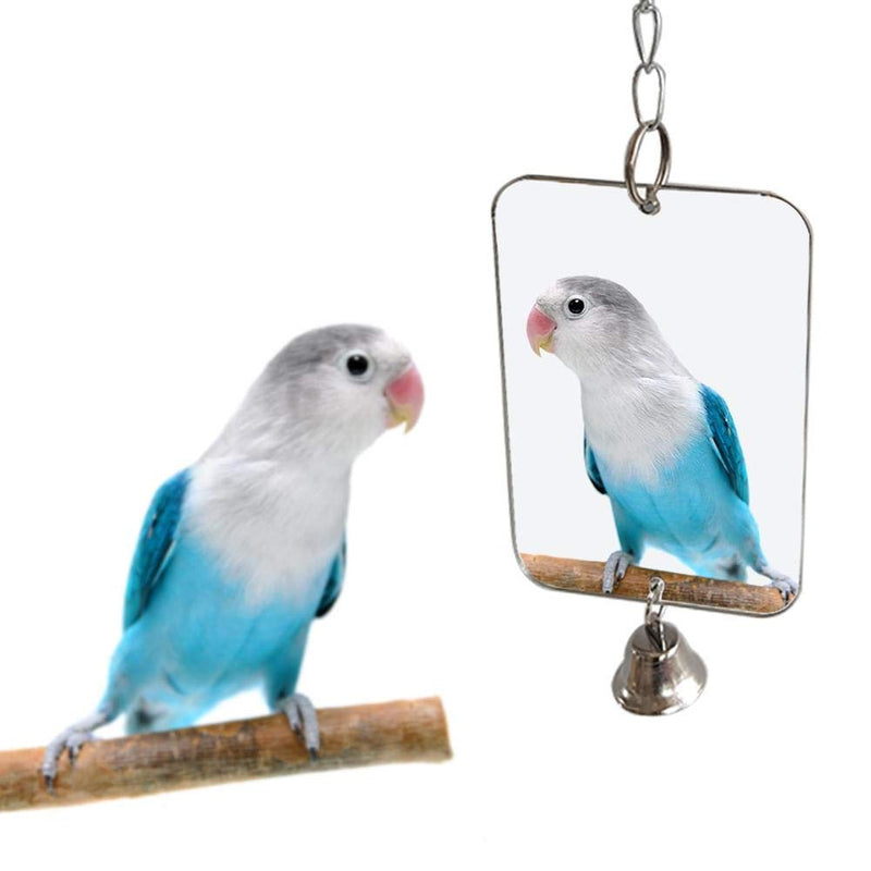 Bird Mirror with Bell,Parrot Cage Toys,Pet Bird Acrylic Mirror with Mirror for Greys Parakeet Cockatoo Cockatiel Conure Lovebirds Canaries Little Macaw African Parrot (3.14''W * 4.72''H) 3.14''W * 4.72''H - PawsPlanet Australia