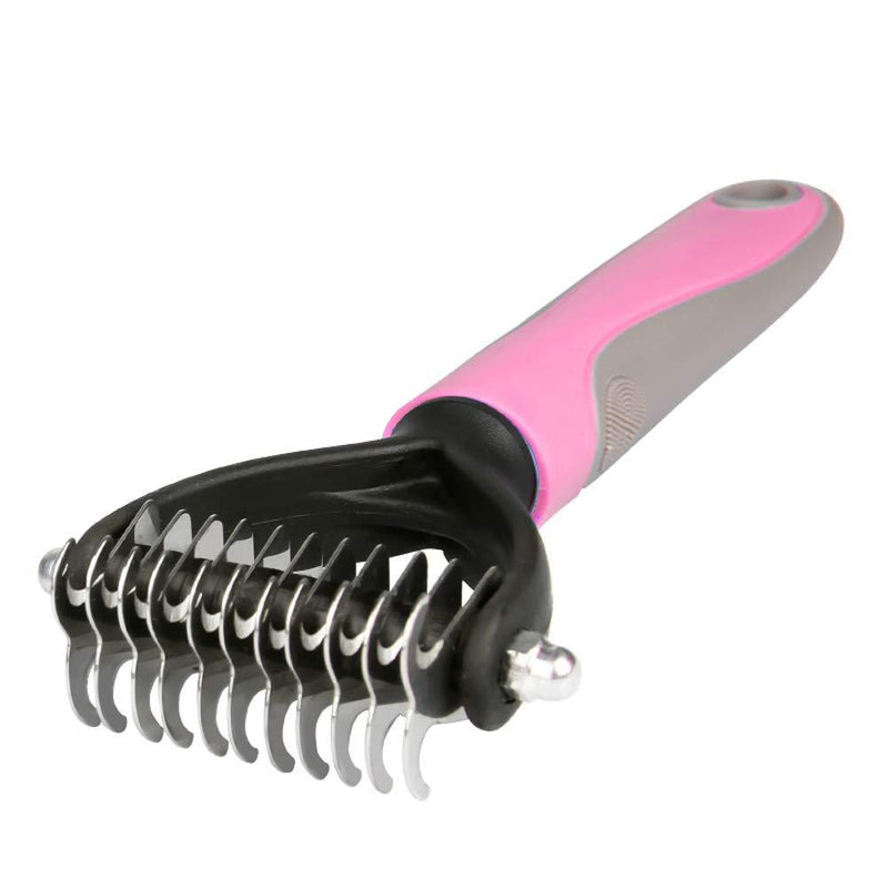 [Australia] - Novicey Dematting Tool for Dogs &Cats, Pet Grooming Undercoat Rake with Two-Side,Professional Stainless Steel Demat Comb Removes Loose Undercoat, Mats, Tangles and Knots Blue Small Pink 