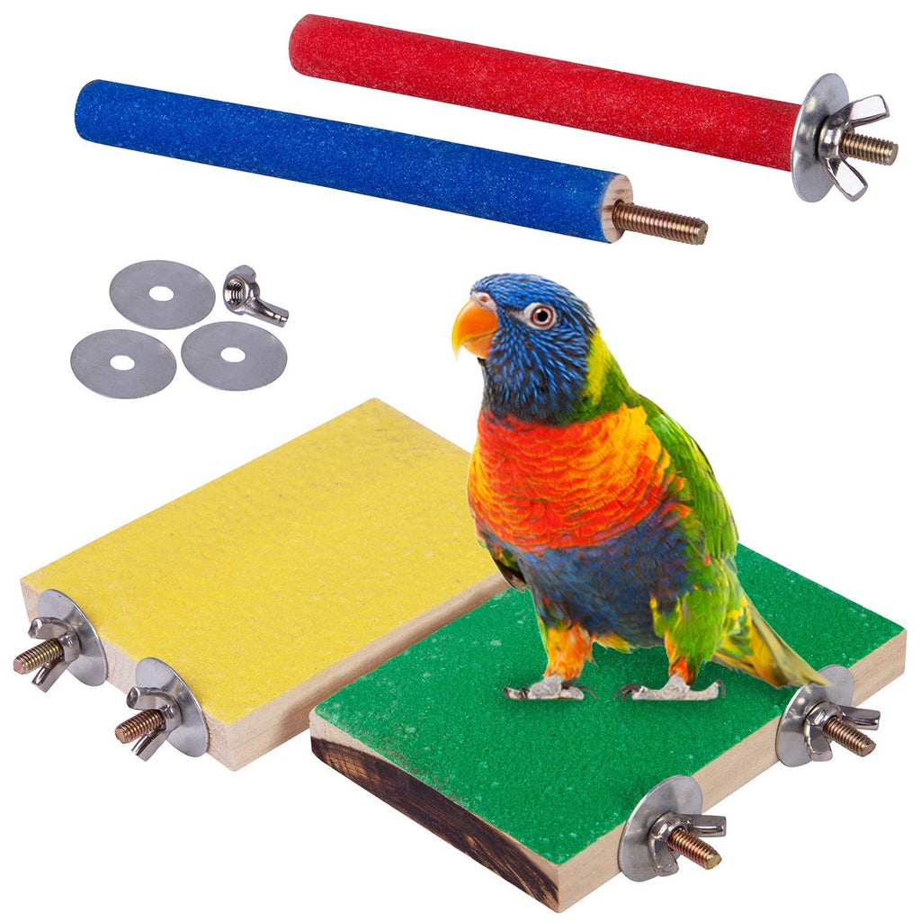 Petsvv 4 PCS Bird Perch Stand Toy, Wood Parrot Perch Stand Platform Paw Grinding Stick, Cage Accessories Exercise Toys Budgies Parakeet Cockatiel Conure Hamster Gerbil Rat Mouse Green & Yellow - PawsPlanet Australia