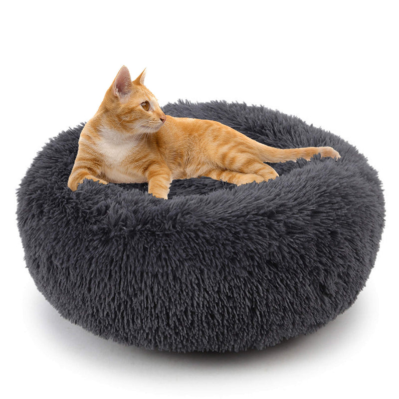 [Australia] - Sugar Pet Shop Marshmallow Cat Bed Calming Marshmallow Cat Bed for Indoor Cats. Plush Donut Cuddler Calming Pet Bed for Orthopaedic Relief - Soft, Comfy and Fluffy 20 Inches Dark Gray 