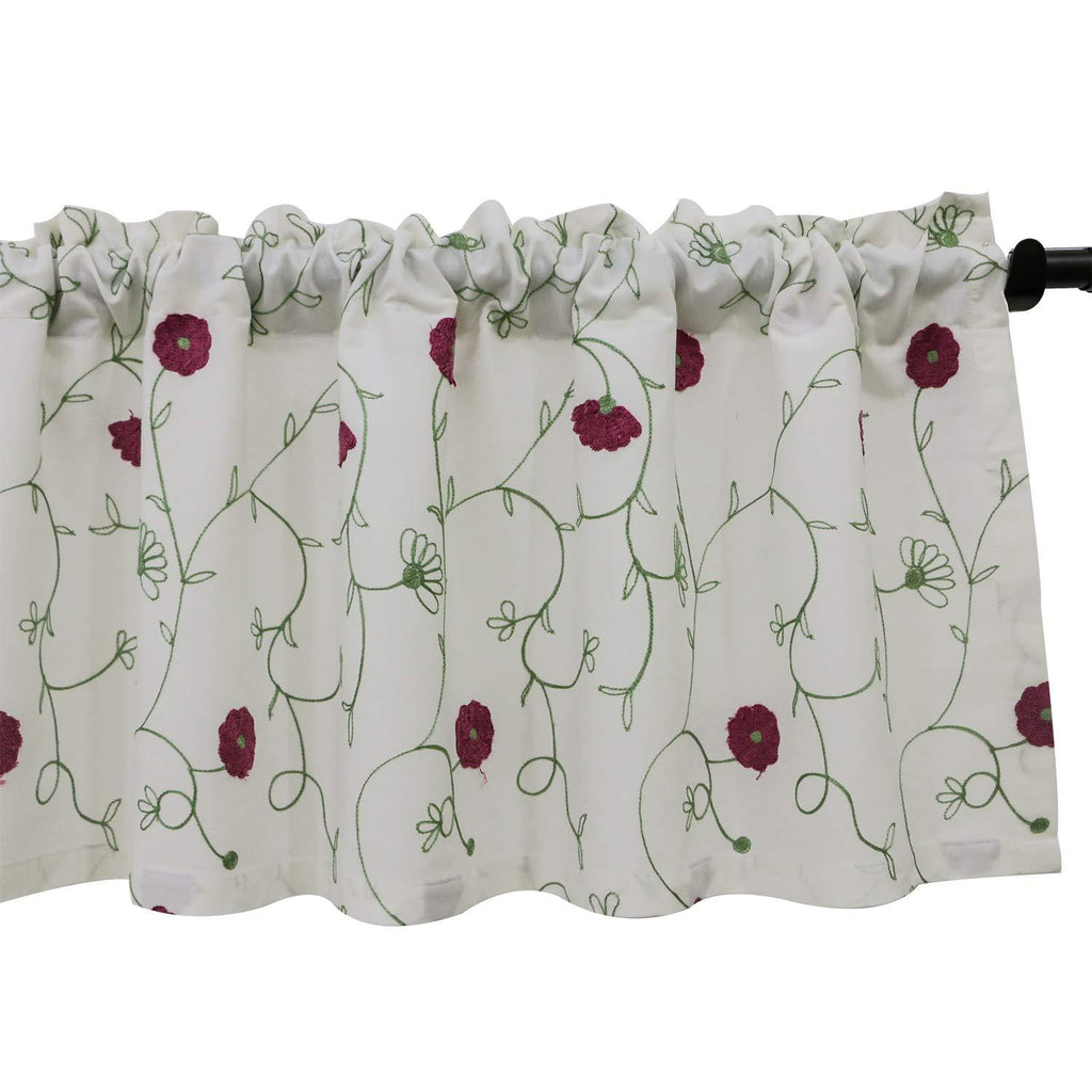 VOGOL White Valances for Small Windows Flowers Embroidered Window Valances for Kitchen Living Room, Rod Pocket, 52''Wx18''L, Red Flowers, One Panel Pink W52xL18|One Panel - PawsPlanet Australia