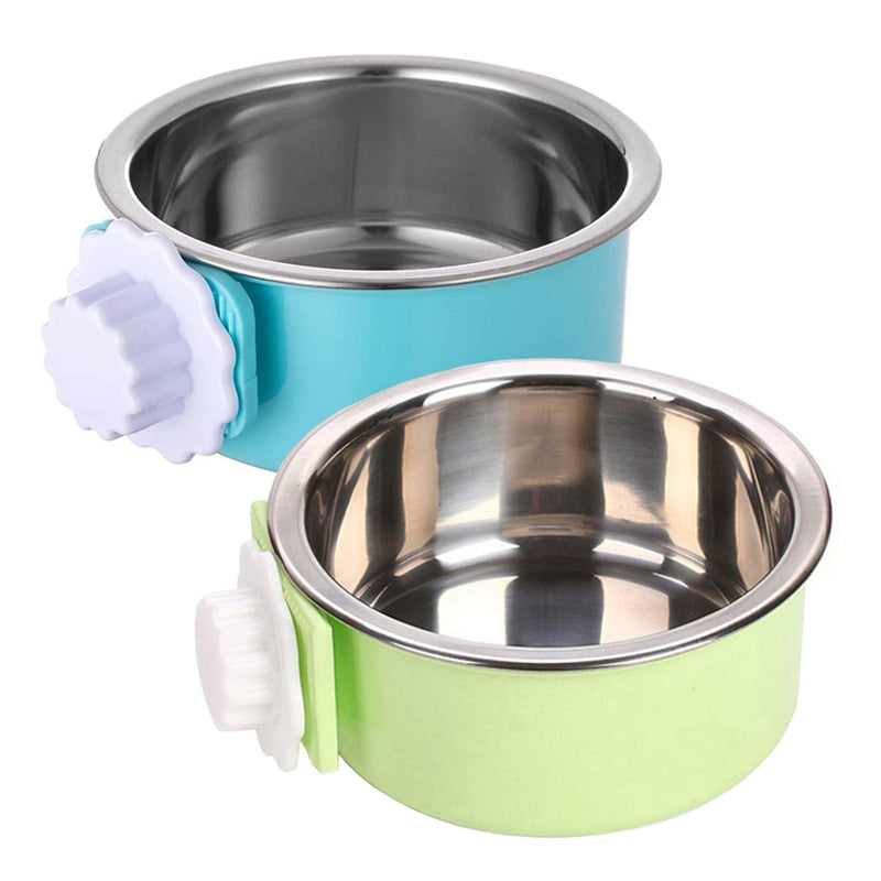 kathson Crate Dog Bowl, Removable Stainless Steel Hanging Pet Cage Bowl Food & Water Feeder Coop Cup for Cat, Puppy, Birds, Rats, Guinea Pigs 2pcs(blue,green) - PawsPlanet Australia