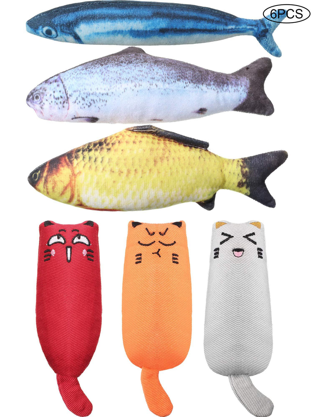 [Australia] - Gejoy 6 Pieces Catnip Fish Toys for Cat Playing Chewing Teeth Cleaning Fish Type Catnip Toys Creative Catnip Teeth Cartoon Chew Toys (Style 1) 