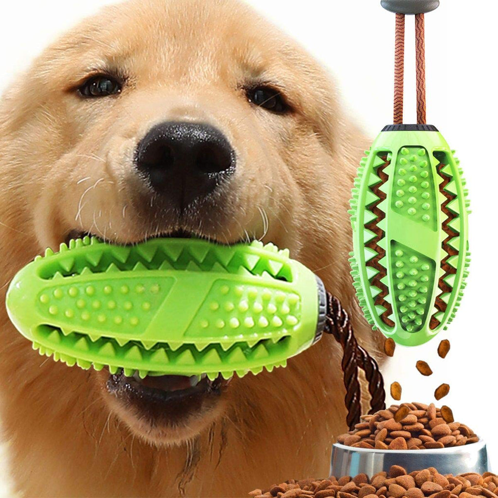 [Australia] - USWT Dog Treat Toy Food Dispensing Training Ball,Tooth Cleaning Chew Toy for Small Medium Dogs IQ Interactive Puppy Depressing Toys,Pet Bad Breath Cleaning Toy Green 