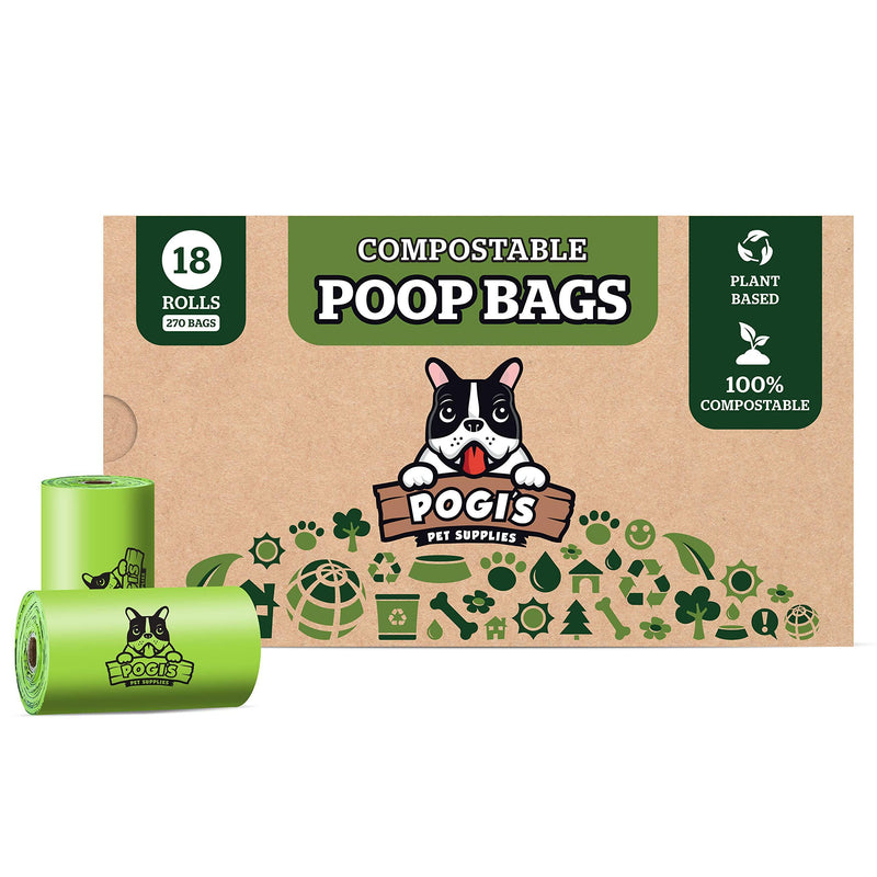 [Australia] - Pogi's Compostable Poop Bags - Leak-Proof, Plant-Based, ASTM D6400 Certified Home Compostable Waste Bags for Dogs 18 Rolls (270 Bags) Unscented 