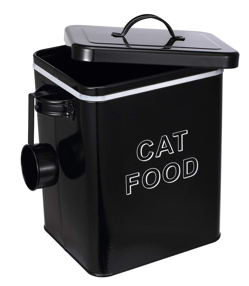 Morezi Dog Treat and Food Storage Tin with Lid and Serving Scoop Included - Cream Powder - Coated Carbon Steel - Tight Fitting Lids - Storage Canister Tins Black Cat Food - PawsPlanet Australia