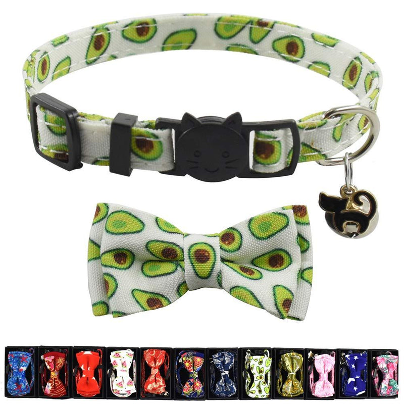 [Australia] - Cat Collar Breakaway with Bell and Accessories, Printing Kitten Collar Bowtie for Kitty 19 Colors Adjustable 7.5-11in Avocado 