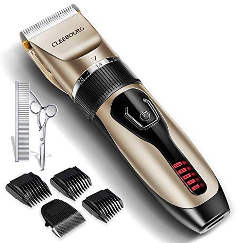 CLEEBOURG Dog Clippers Grooming Kit, Professional Electric Pet Clipper Low Noise Rechargeable Cordless Pet Hair Trimmer for Dogs Cats - PawsPlanet Australia