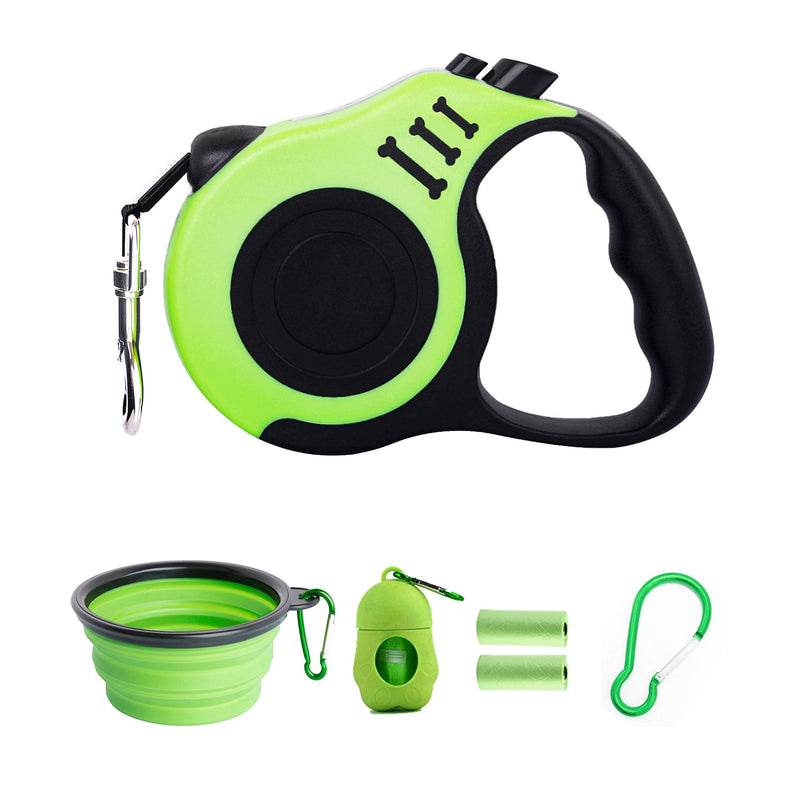 PETIMP Retractable Dog Leash Lightweight Portative 16FT Leash, with Folding Bowl,Dispenser,Rubbish Bags, for Small Medium Dogs GREEN - PawsPlanet Australia