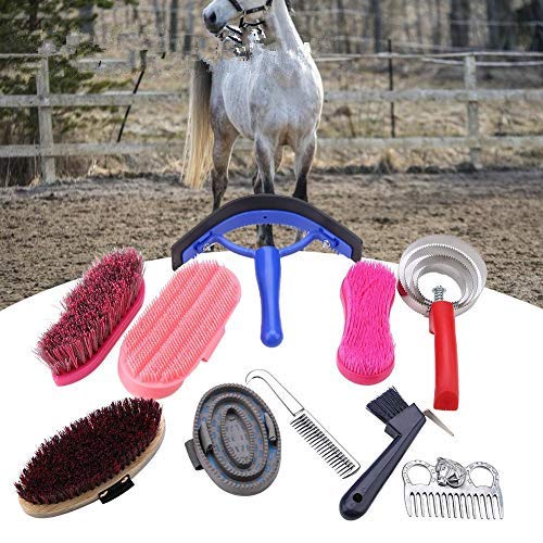 [Australia] - Horse Brush Set Professional Horse Cleaning Tool Kit Horse Grooming Care Accessories 10pcs Horse Grooming Clean Tool 
