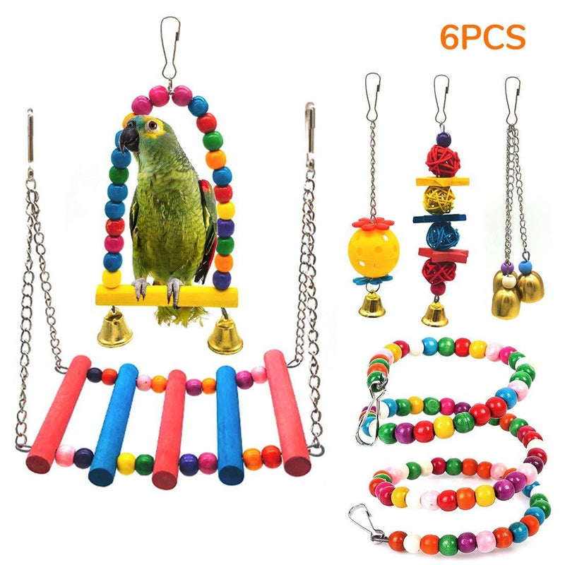 [Australia] - STARROAD-TIM Bird Toys Bird Parrot Swing Toy Pet Bird Cage Hammock Swing Toy Hanging Bell Beaks Toy for Small Budgie 6 pcs 