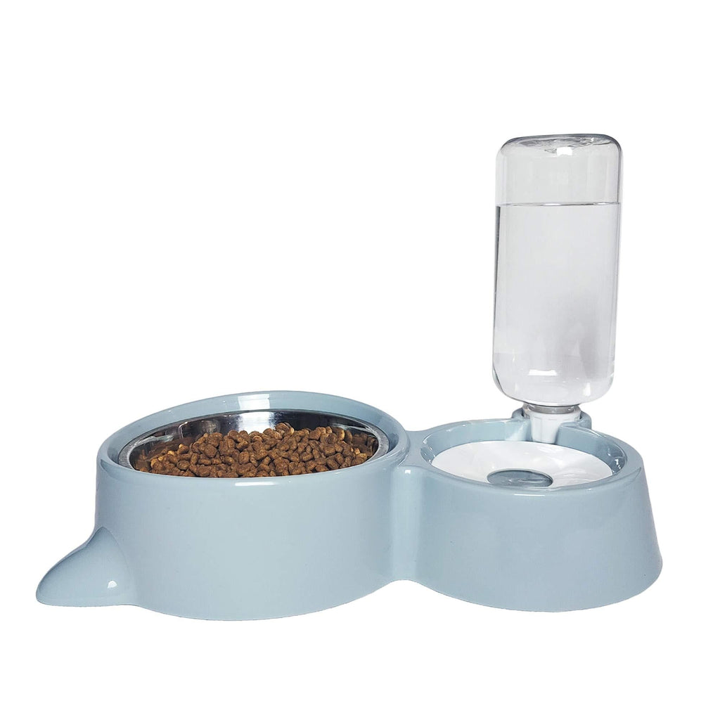 [Australia] - HXN Double Dog Cat Bowls Water and Food Bowl Set Detachable Stainless Steel Bowl Automatic Water Dispenser Bottle Pet Feeder for Small Medium Size Dog Cat Blue 