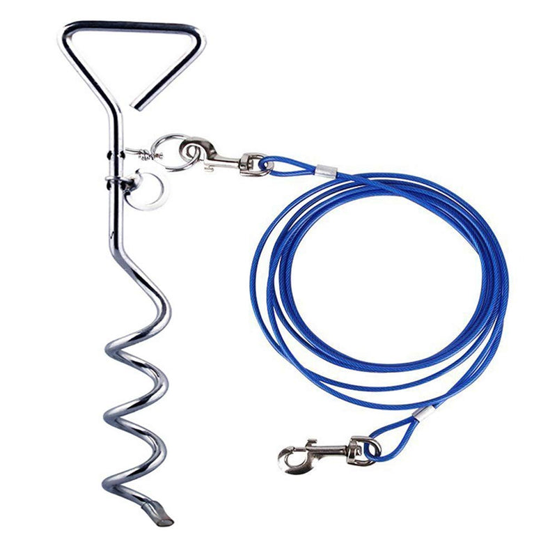 Darkyazi Dog Stake Tie Out Cable and Reflective Stake 16 ft Outdoor, Yard and Camping, for Medium to Large Dogs Up to 125 lbs 16ft cable, 18" stake Blue - PawsPlanet Australia