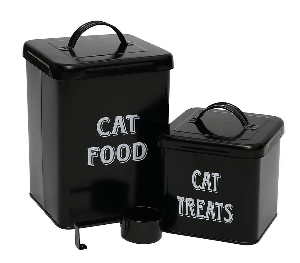 Morezi Pet Food and Treats Containers Set with Scoop for Cats or Dogs - Beige Powder - Coated Carbon Steel - Tight Fitting Lids - Storage Canister Tins Cat Food Black - PawsPlanet Australia