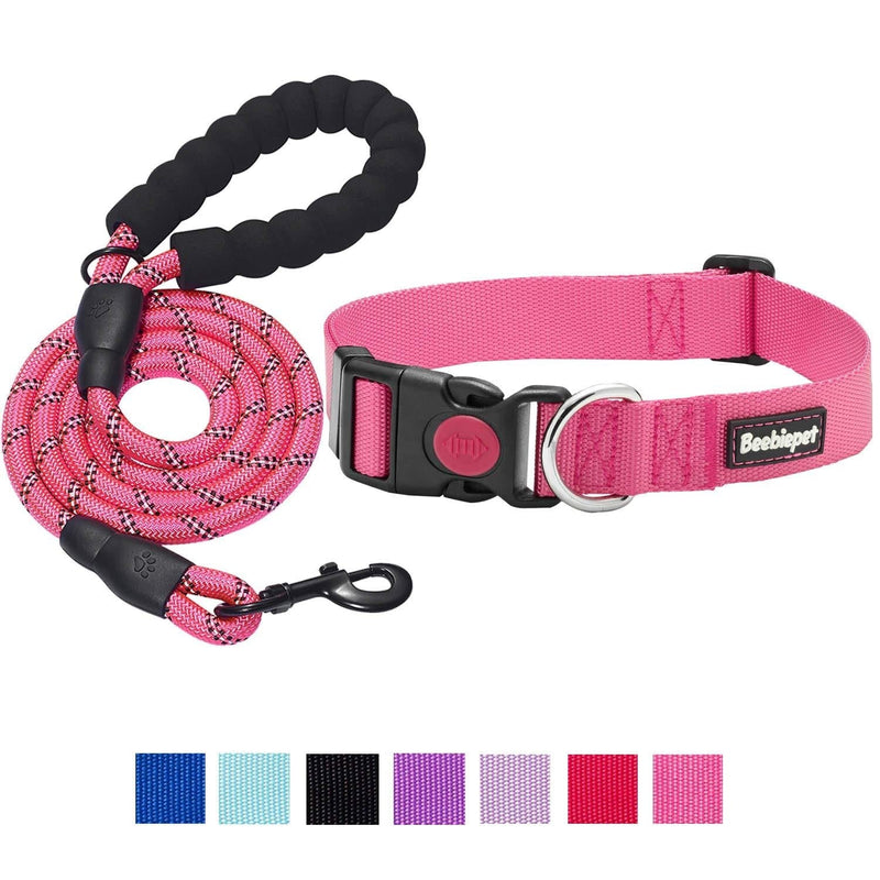 [Australia] - beebiepet 2 Packs Classic Dog Collar with Quick Release Buckle Adjustable Dog Collars for Small Medium Large Dogs collar+leash S neck 10"-16" Pink 