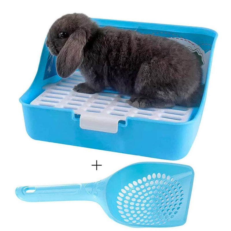 [Australia] - Rabbit Litter Box Potty Training Corner Pan with Grate for Adult Guinea Pigs Ferrets Rats blue 