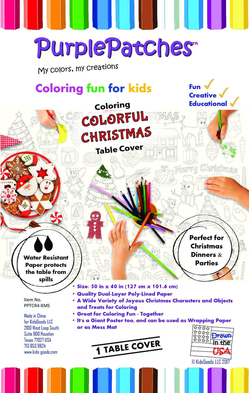 PurplePatches Coloring Paper Table Cover - Colorful Christmas. Fun Activity Colorable Tablecover/Tablecloth with Christmas Holiday Theme for Christmas Dinners & Decorations and Kids Christmas Parties - PawsPlanet Australia