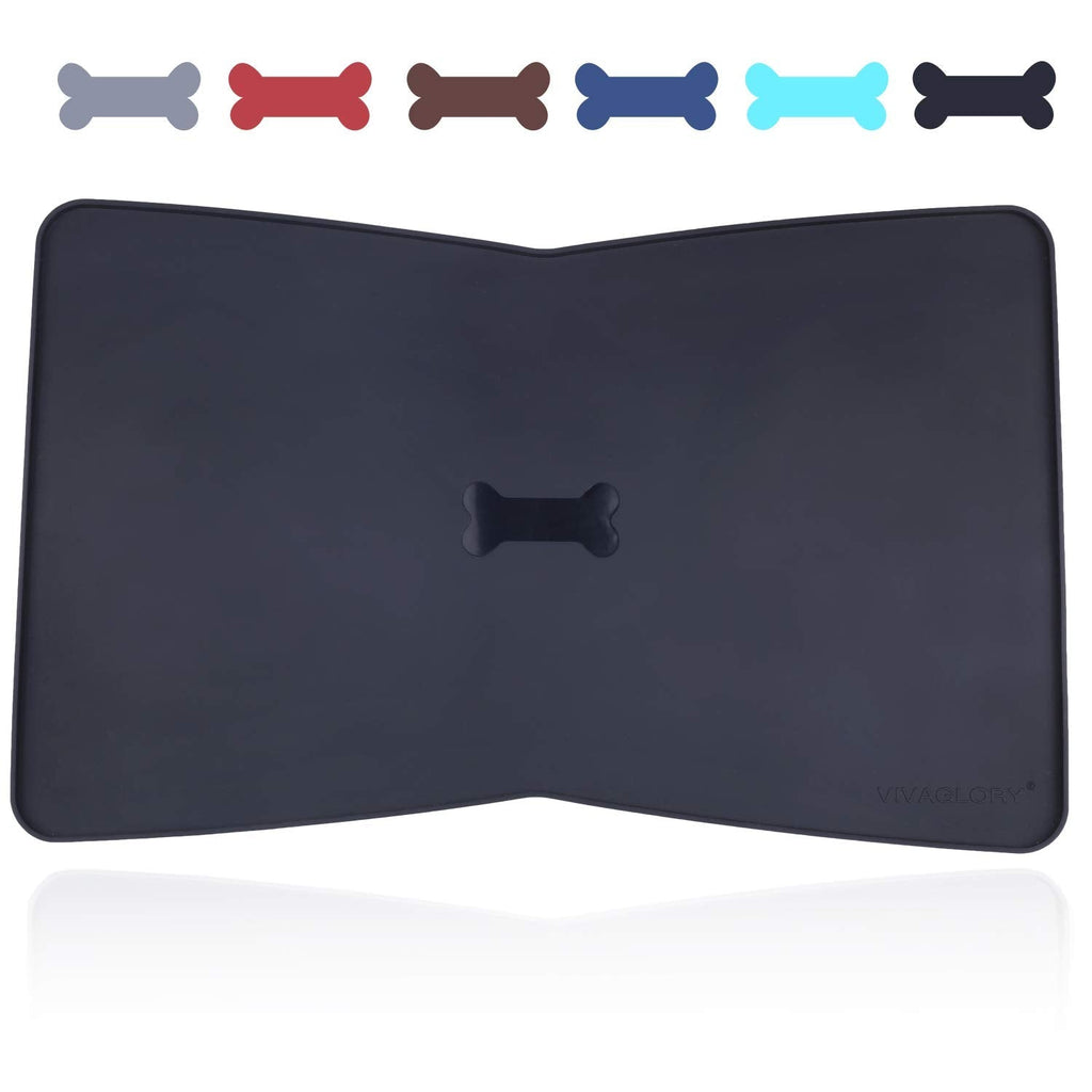 Vivaglory Pet Food Mat 24" L x 16" W or 19" L x 12" W, Waterproof & Anti-Slip Dog Food Bowl Mats with Raised Edge, Anti-Messy Bowknot-Shape & Whale-Shape Placemat for Dogs Cats 19"x12"(Bowknot-shape) Black - PawsPlanet Australia