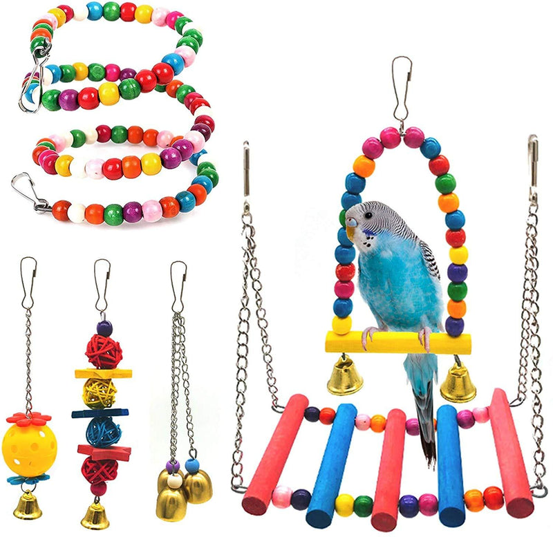 SSRIVER Bird Toys Bird Swing Parrot Bed Ladder Budgie Hammock Macaws Bite Parakeets Bell Lovebirds Rattan Conures Perch Finches Toys Pendant 6 Pcs - PawsPlanet Australia