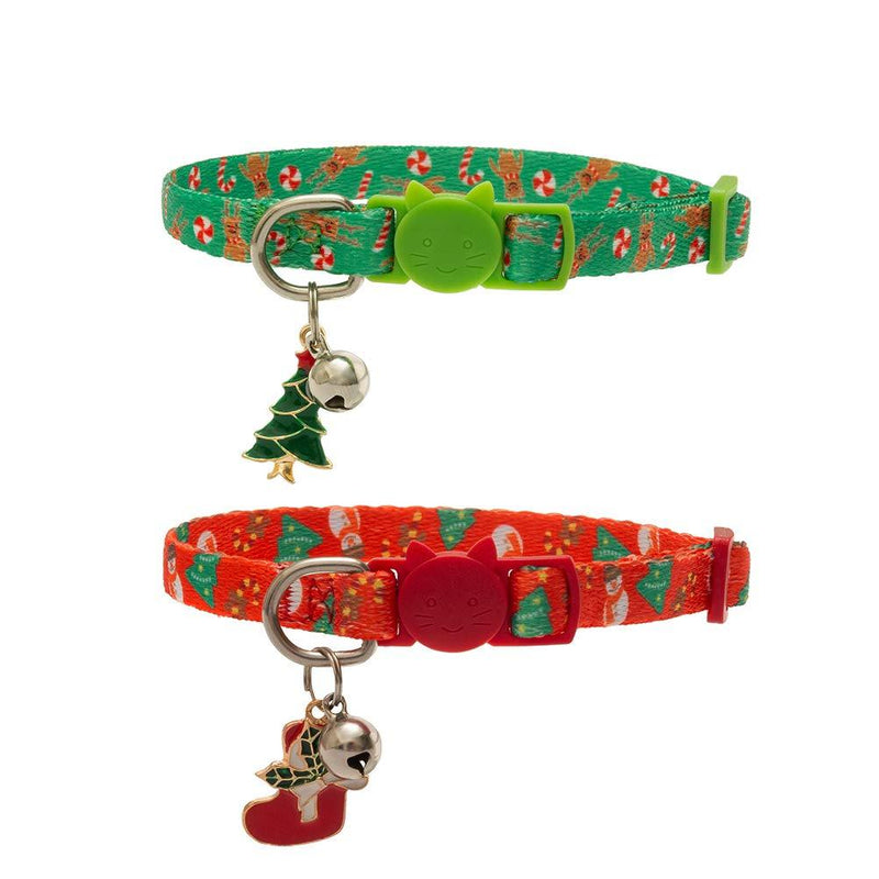 BINGPET Christmas Cat Collar Breakaway with Bell and Charm, Safety Adjustable Kitten Collars 2 Pack - PawsPlanet Australia