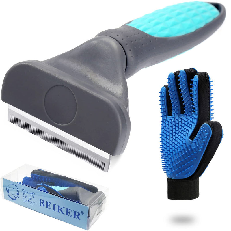 Beiker Pet Deshedding Brush Set for Dog & Cat, Professional Pet Grooming Tool Kit for Short Haired Dogs & Cats Reduces Undercoat Shedding, Puppy Loose Hair Remover Comb, Soft Rubber Glove Shedding Kit Small - PawsPlanet Australia