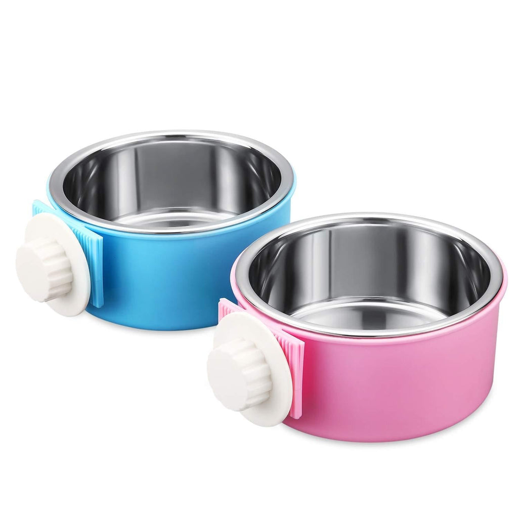 [Australia] - THEMART Stainless Steel Hang-on Bowl for pet Dog cat Crate cage Food Water Pink Blue Colors Small 