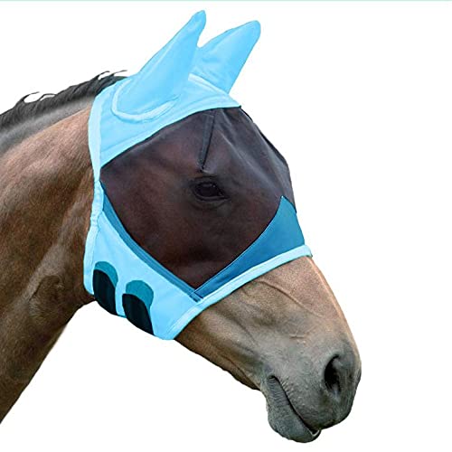 Shires Fine Mesh Fly Mask with Ears Light Blue Cob - PawsPlanet Australia