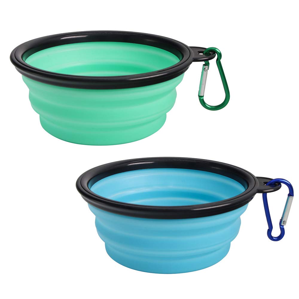 SLSON Collapsible Dog Bowl 2 Pack, Portable Silicone Pet Feeder, Foldable Expandable for Dog/Cat Food Water Feeding, Travel Bowl for Camping Light Blue+Light Green - PawsPlanet Australia