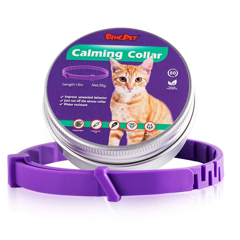 BINGPET Calming Collar for Cats - 60 Days Effective Adjustable Reduce Anxiety Kitten Collar for Small Cats and Puppies, Up to 15" - PawsPlanet Australia