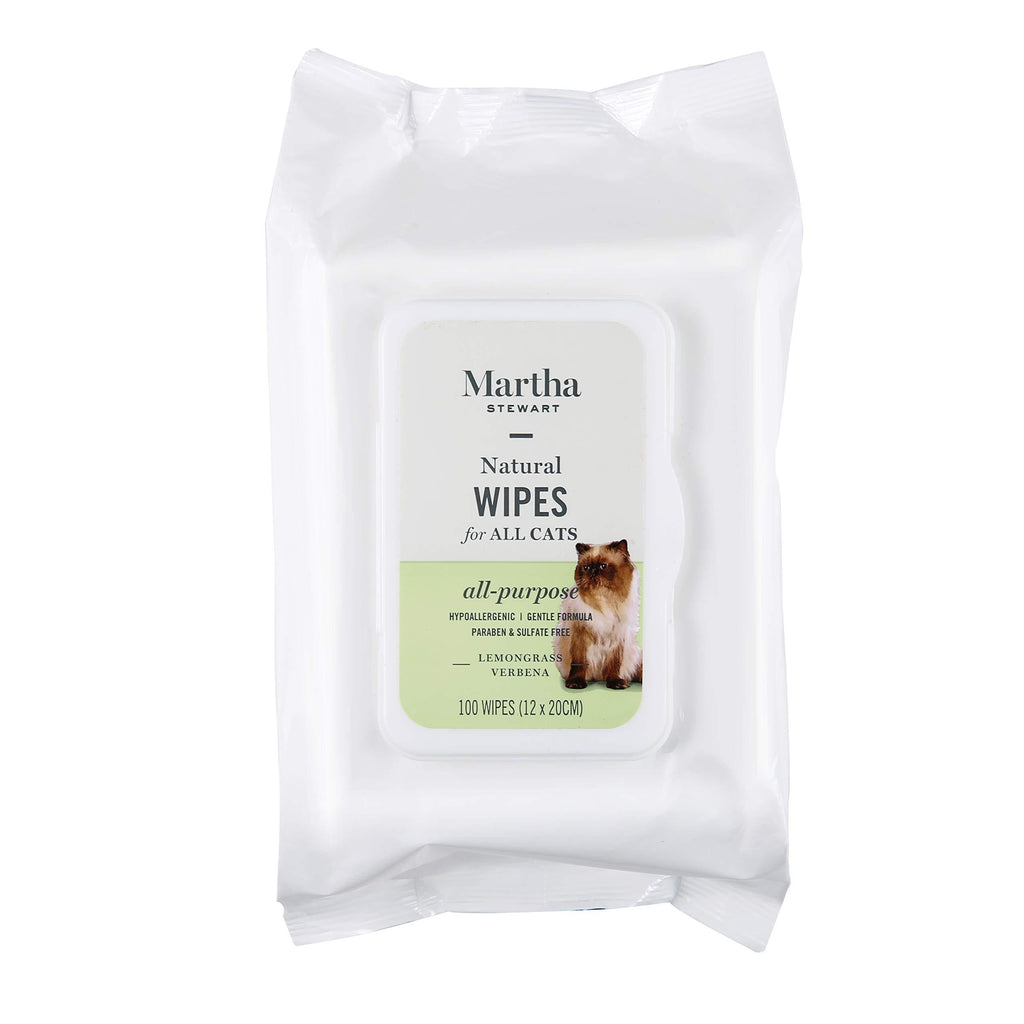 [Australia] - Martha Stewart Wipes for Dogs & Cats | Effectively Removes Dirt & Odors |  Pet Wipes For Cats and Dogs, Made with Natural Ingredients | 100% Safe for Pets 100 Count Lemongrass Verbena Cat 